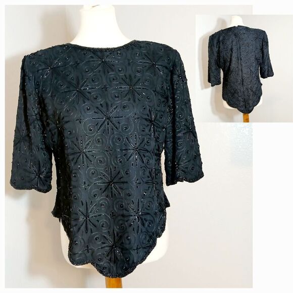 Praise Hymn Vtg Black Embellished Blouse Size M - Picture 1 of 11